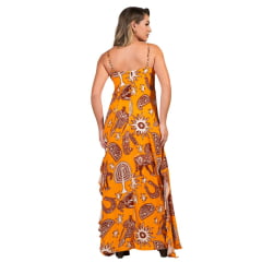 Vestido Feminino Buphallos Longo Laranja Estampado De Alças Ref:BPL1419