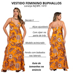 Vestido Feminino Buphallos Longo Laranja Estampado De Alças Ref:BPL1419