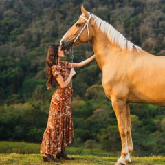 Vestido Feminino Buphallos Longo Transpassado Caramelo Com Estampa De Cavalos REF: BPL1235