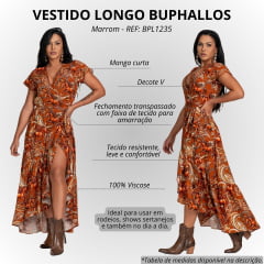 Vestido Feminino Buphallos Longo Transpassado Caramelo Com Estampa De Cavalos REF: BPL1235