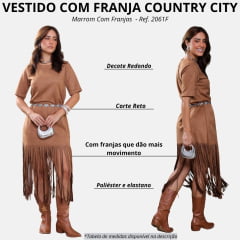 Vestido Feminino Country City Agata Marrom Tecido Grosso Com Franjas Ref: 2061F