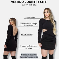 Vestido Feminino Country City Preto De Lurex Manga Longa Com Abertura Nas Costas e Barriga Ref.242 Silvia