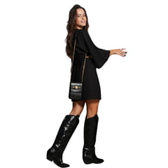 Vestido Feminino Country City Preto Letícia Com Aberturas Frente e Costas Ref: ML2035