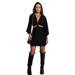 Vestido Feminino Country City Preto Letícia Com Aberturas Frente e Costas Ref: ML2035