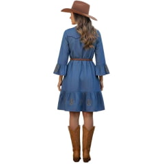Vestido Feminino Laço Forte Azul Liocel Curto Bordado Ref:5020