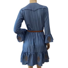 Vestido Feminino Laço Forte Azul Liocel Curto Bordado Ref:5020