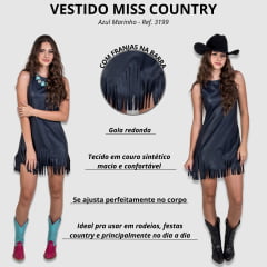 Vestido Feminino Miss Country Azul Marinho Sem Manga Curto Fantastic Com Franjas R: 3199