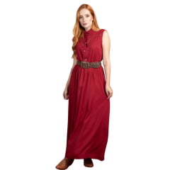 Vestido Feminino Miss Country Cheyenne Marsala Longo Estilo Camisa Sem Manga Com Bordado Estrelas Douradas