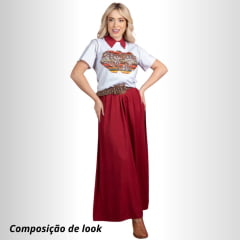 Vestido Feminino Miss Country Cheyenne Marsala Longo Estilo Camisa Sem Manga Com Bordado Estrelas Douradas