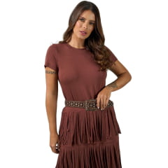 Vestido Feminino Miss Country Longo Com Franjas Marrom Ref:003361