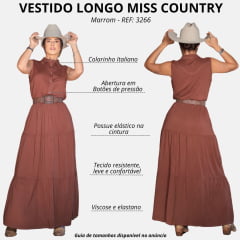 Vestido Feminino Miss Country Marrom Sem Manga Longo Com Elástico Na Cintura Ref:3266