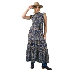 Vestido Feminino Miss Country Paisley Azul Longo Estampado Ref: 3339