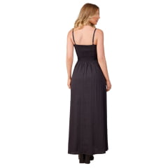 Vestido Feminino Moon Horse Any Preto Longo Com Abertura De Alças Com Bordado Renda Ref:01.12.504