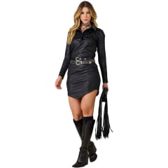 Vestido Feminino Moon Horse Charlotte Manga Longa Preto Aplicação De Estrela Prata Ref: 01-09