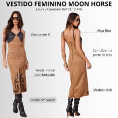 Vestido Feminino Moon Horse Laura Caramelo Longo Bordado Preto/Laranja Ref: 01.12.498