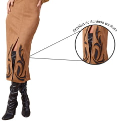 Vestido Feminino Moon Horse Laura Caramelo Longo Bordado Preto/Laranja Ref: 01.12.498