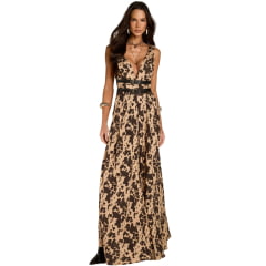 Vestido Feminino Moon Horse Longo Dany Camuflado Bege E Preto Cinto Fixo Ref: 01.13.535