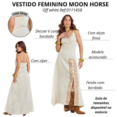 Vestido Feminino Moon Horse Longo Liz Off White Com Bordado Ref:01.11.458