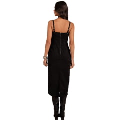 Vestido Feminino Moon Horse Midi Gale Dark Preto De Alças Com Detalhes No Busto Ref:0110417