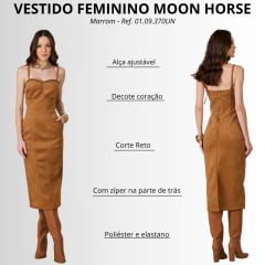 Vestido Feminino Moon Horse Midi Gale Longo Marrom CLaro De Alça E Detalhes Dourado Ref: 01.09.370UN