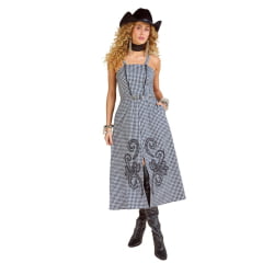 Vestido Feminino Moon Horse Midi Vichy Chrys Xadrez Preto Cinza Branco Alças Com Bordado Ref:01.11.459