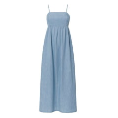 Vestido Feminino Os Moiadeiros Jeans Claro Longo Com Alças De Amarrar Ref:VST49