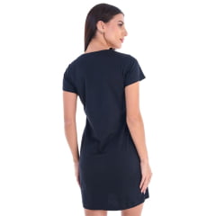 Vestido Feminino Ox Horns Preto Manga Curta Com Amarração e Bordado Marrom R.7814