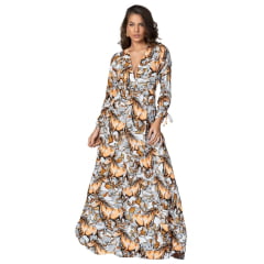 Vestido Feminino Stabulos Longo Manga Longa Estampado Horses Off White Ref: STB 557