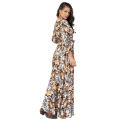 Vestido Feminino Stabulos Longo Manga Longa Estampado Horses Off White Ref: STB 557