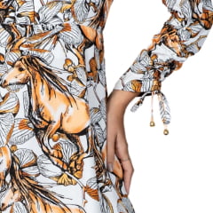 Vestido Feminino Stabulos Longo Manga Longa Estampado Horses Off White Ref: STB 557