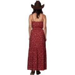 Vestido Feminino Turkese Longo Texas Holden Bordô Estampado De Alças Abertura e Franzido Na Barra Ref: VO11501