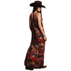Vestido Feminino Turkese Rangeland Longo Alças Estampado Com Forro Ref: VO06601