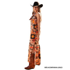 Vestido Feminino Turkese Space Cowgirl Longo Alças Laranja Ref: VO06602