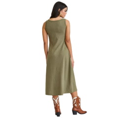 Vestido Feminino TXC Evase Midi Western Verde Militar Sem Manga Longo Com Plaquinha Branco Ref:40116V