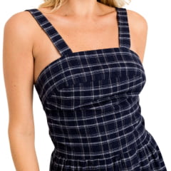 Vestido Feminino TXC Longo De Alças Tricoline Midi Xadrez Azul Marinho Logo Plaquinha REF: 40096V