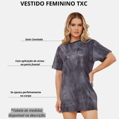 Vestido Feminino TXC Manga Curta Grafite Tie-Dye Com Logo Brilhante Ref.40058V