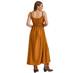 Vestido Feminino TXC Viscose Longo Estampado Marrom Caramelo Com Alças De Amarrar Ref:40112V