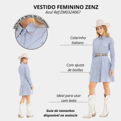 Vestido Feminino Zenz Mare Azul Listrado Branco Com Botões Manga Longa Com Gola Ref:ZM0324067