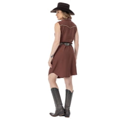 Vestido Feminino Zenz Western Coffee S/ Manga Estilo Camisa Marrom Bordado Gola Na Lapela Marrom Detalhe Bege ZWO126049