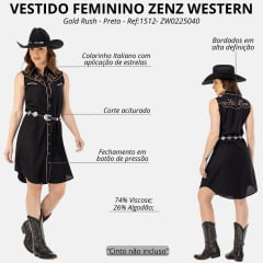Vestido Feminino Zenz Gold Rush Preto Lapela Bordada Ref:1512 - ZW0225040