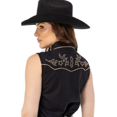 Vestido Feminino Zenz Gold Rush Preto Lapela Bordada Ref:1512 - ZW0225040