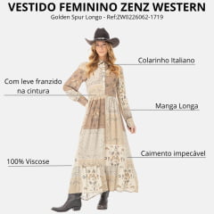 Vestido Feminino Zenz Western Golden Spur Longo Manga Longa Estampado Ref:ZW0226062-1719