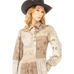 Vestido Feminino Zenz Western Golden Spur Longo Manga Longa Estampado Ref:ZW0226062-1719