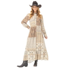Vestido Feminino Zenz Western Golden Spur Longo Manga Longa Estampado Ref:ZW0226062-1719