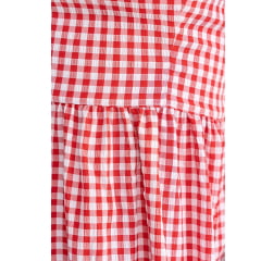 Vestido Feminino Zenz Western Jam Longo Xadrez Vermelho E Branco Com Alças De Couro C/ Fivelas Ref:ZW0325037-1586