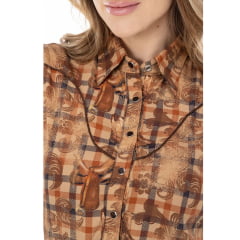 Vestido Feminino Zenz Western Longo Forest Marrom Laranja Sem Mangas Botões Ref:ZWO126045-1634