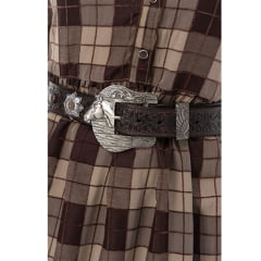 Vestido Feminino Zenz Western Longo Fox Tecido Xadrez Marrom E Bege Estilo Camisa Manga Longa Ref:ZWO126051-1659