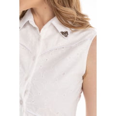 Vestido Feminino Zenz Western Merino Longo Branco S/ Manga Estilo Camisa Com Detalhe Gola C/ Botões Ref:ZW0325038-1569