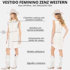 Vestido Feminino Zenz Western Nash Sem Manga Estilo Camisa Off White Ref: ZW0226056-1828