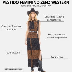 Vestido Feminino Zenz Western Rusty Rose Longo Estilo Camisa Estampado Ref:ZW0226064-1747